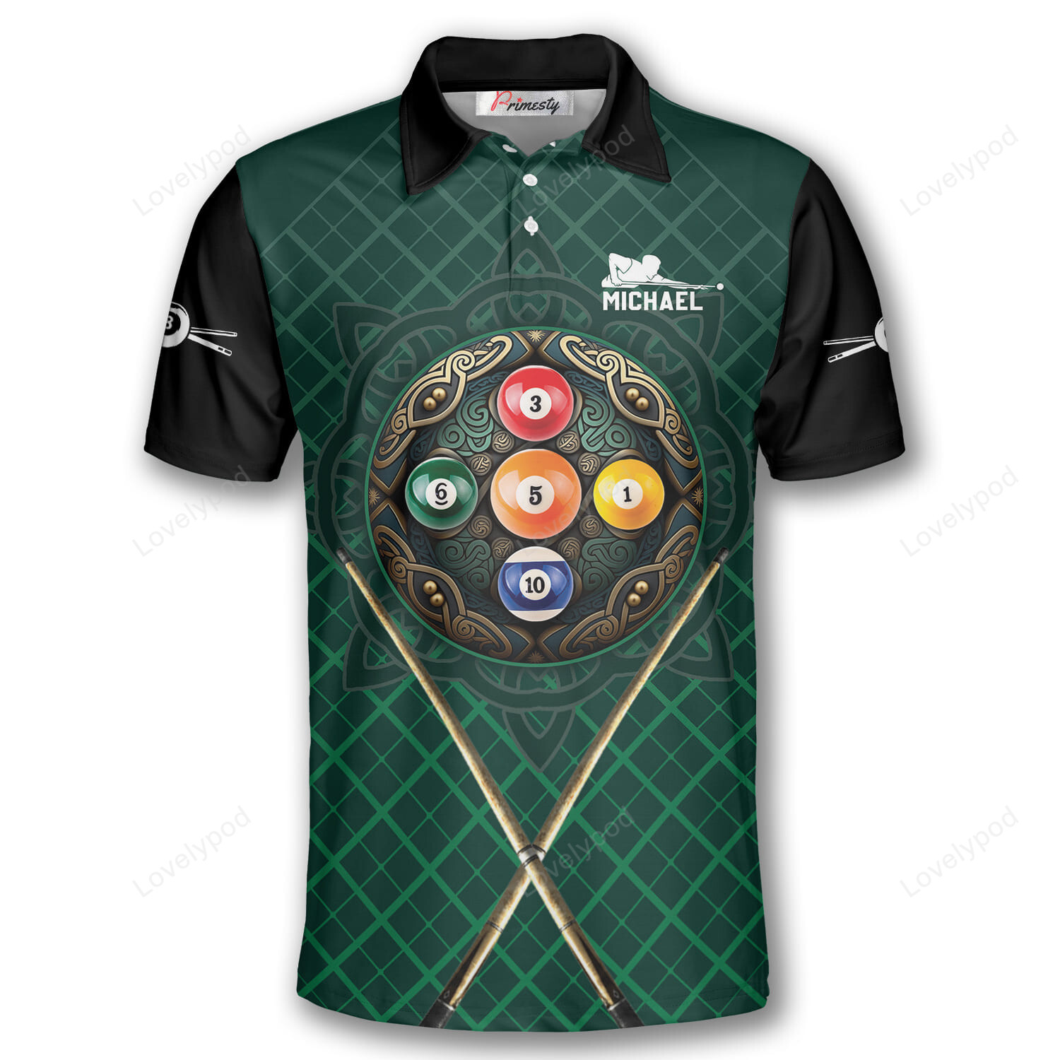 Celtic Pattern Custom Billiard Polo Shirts For Men, Billiard uniform ...