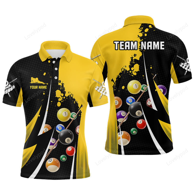 Personalized 3D Funny Billiards Ball Teams Yellow Polo Shirts, Billiard ...