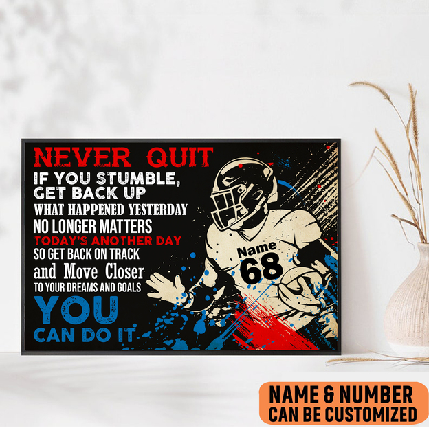 american football never quit you can do it poster motivational wall art dwjkn