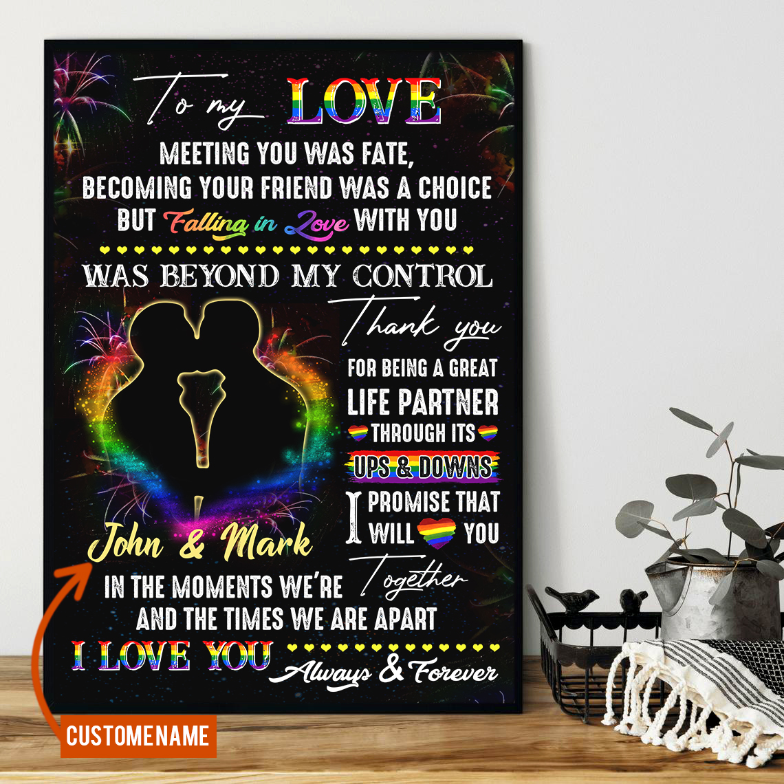 Couple LGBT Gay Pride PostersHome Decor To My Love Beyond My Control Poster Unframed