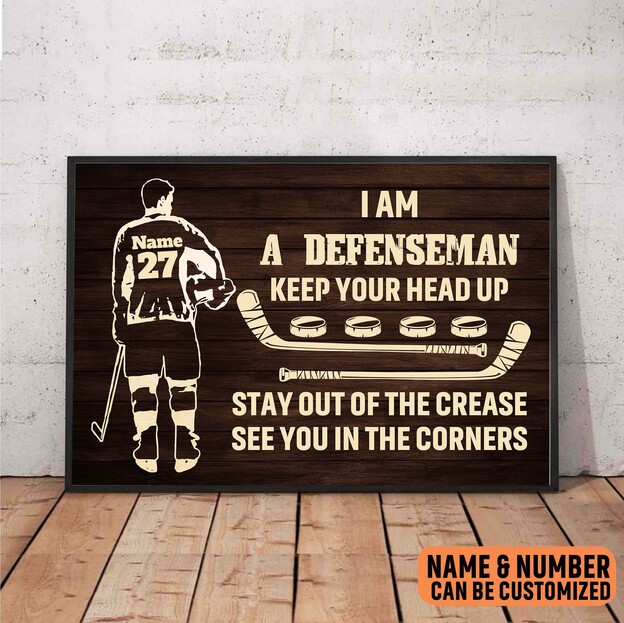 Defenseman Hockey Poster - Keep Your Head Up Personalized Wall Art