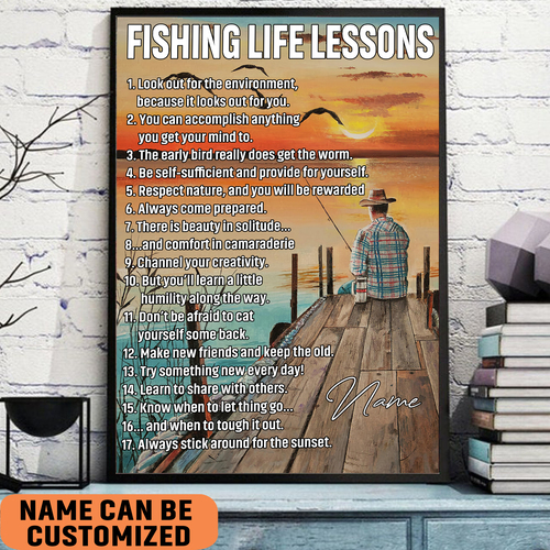 Fishing Life Lessons Poster, Custom Poster, Personalized Fishing Man Poster