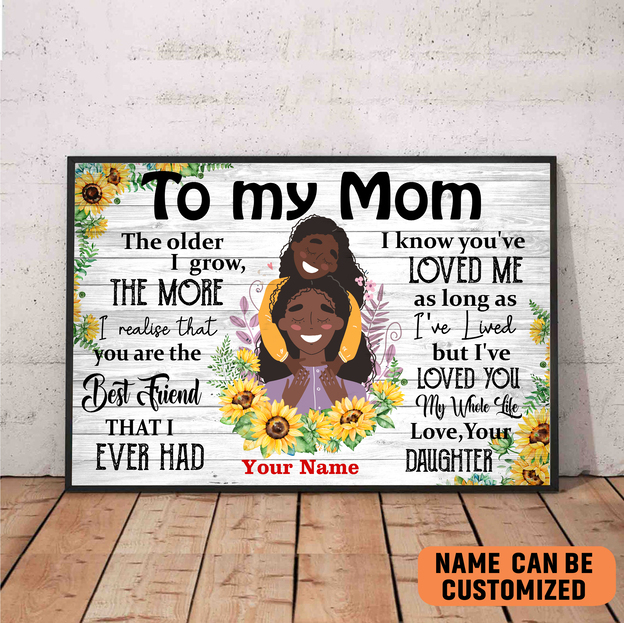 Personalized Black Mom And Daughter Sunflowers Poster Meaningful Gift