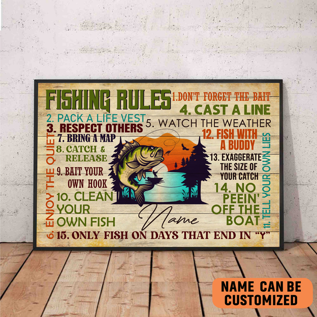 personalized fishing rules poster dont forget the bait fishing dad fishing men wall art gift 9bpvh