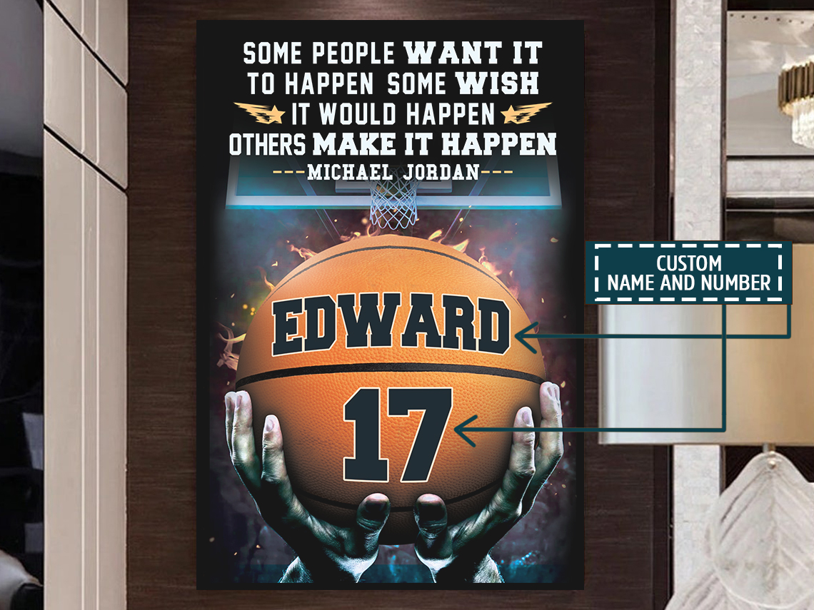 Personalized Name Number Make It Happen Basketball Motivation Poster Home Decor