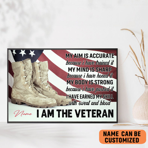 Veteran Army Miliraty Poster Earning The Skills With Sweat And Blood With Freedom Flag Wall Art