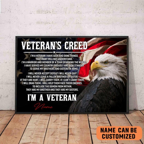 Veteran&rsquo;s Creed I&rsquo;m A America Veteran Poster Inspirational Gift For Army Soldiers Men Women